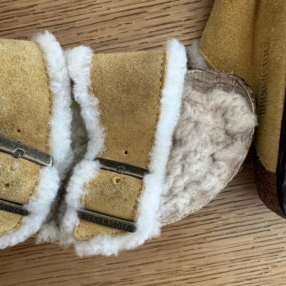 Birkenstock Ochre Shearling Sandals, size 37